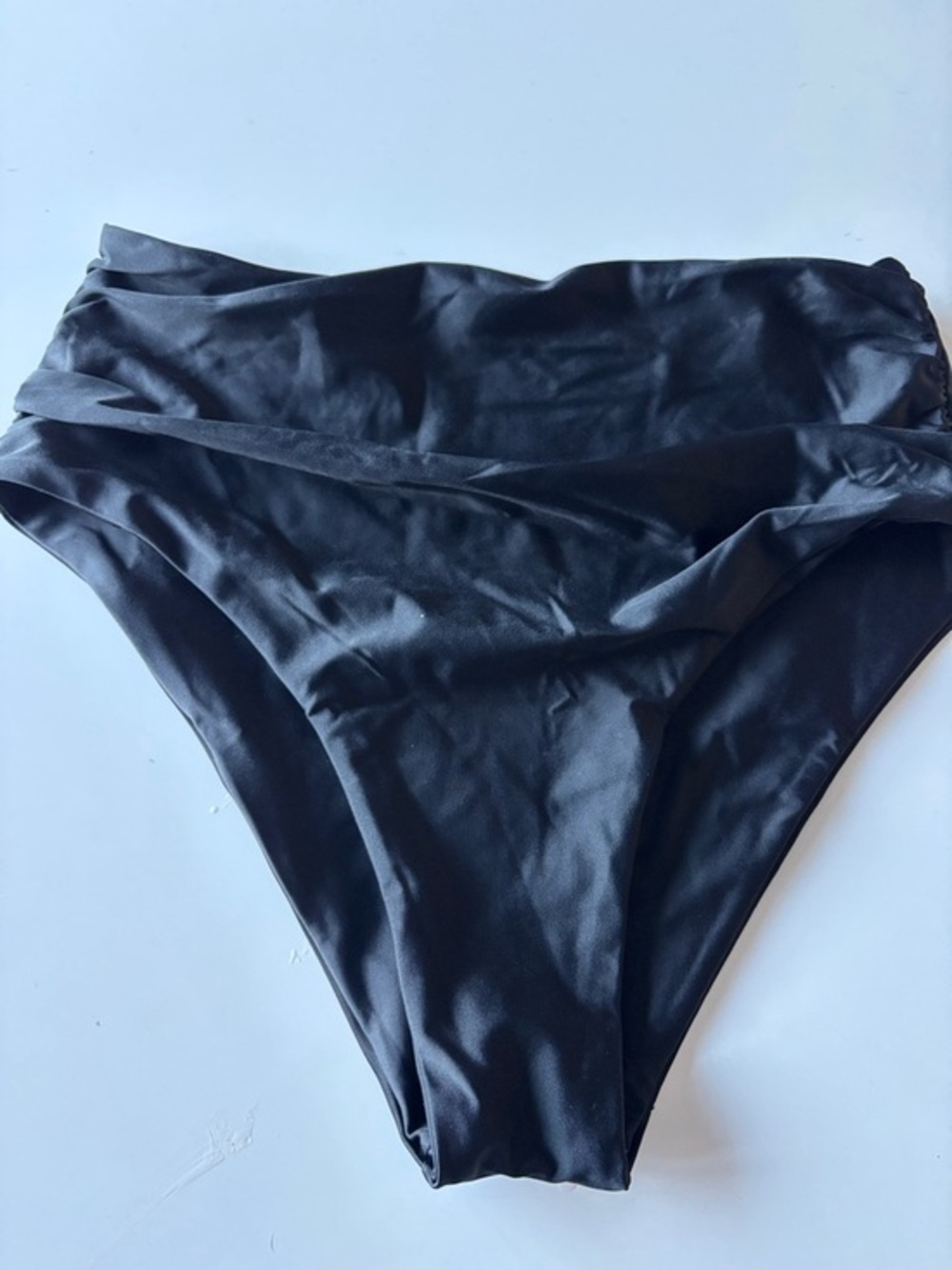 High-Rise Black Women's Bikini Bottom with Fold-Over Waistband